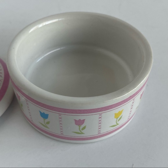 Vintage Trinket Box 1987 FTDA Ceramic Tulip Design Pink Easter EUC - Picture 5 of 13